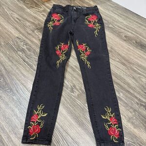 Topshop Vanilla Star Floral embroidered Moto Jeans
